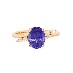 2.18cts Tanzanite Ring in Solid 14K Yellow Gold with Marquise Diamond Accents